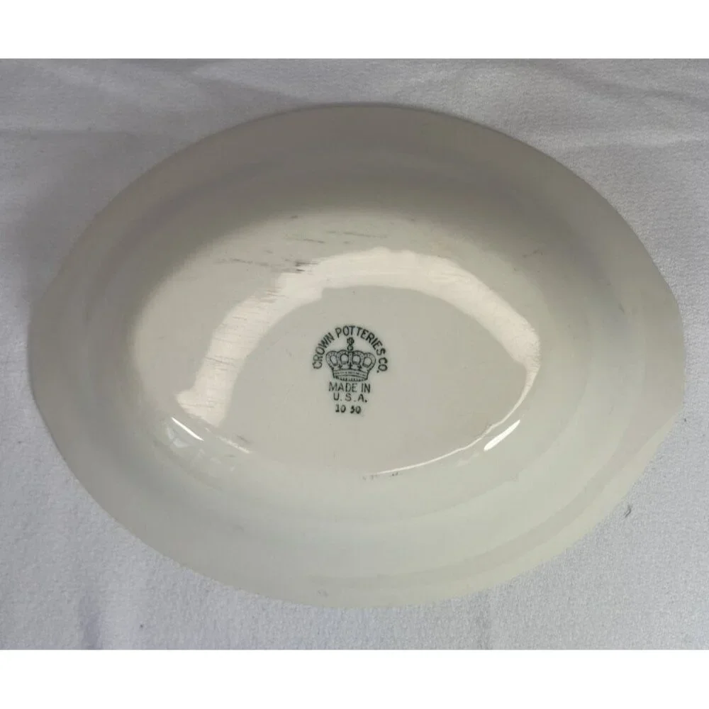Crown Potteries Co Pair of Oval Floral Bowls Pink Blue 9X7X2